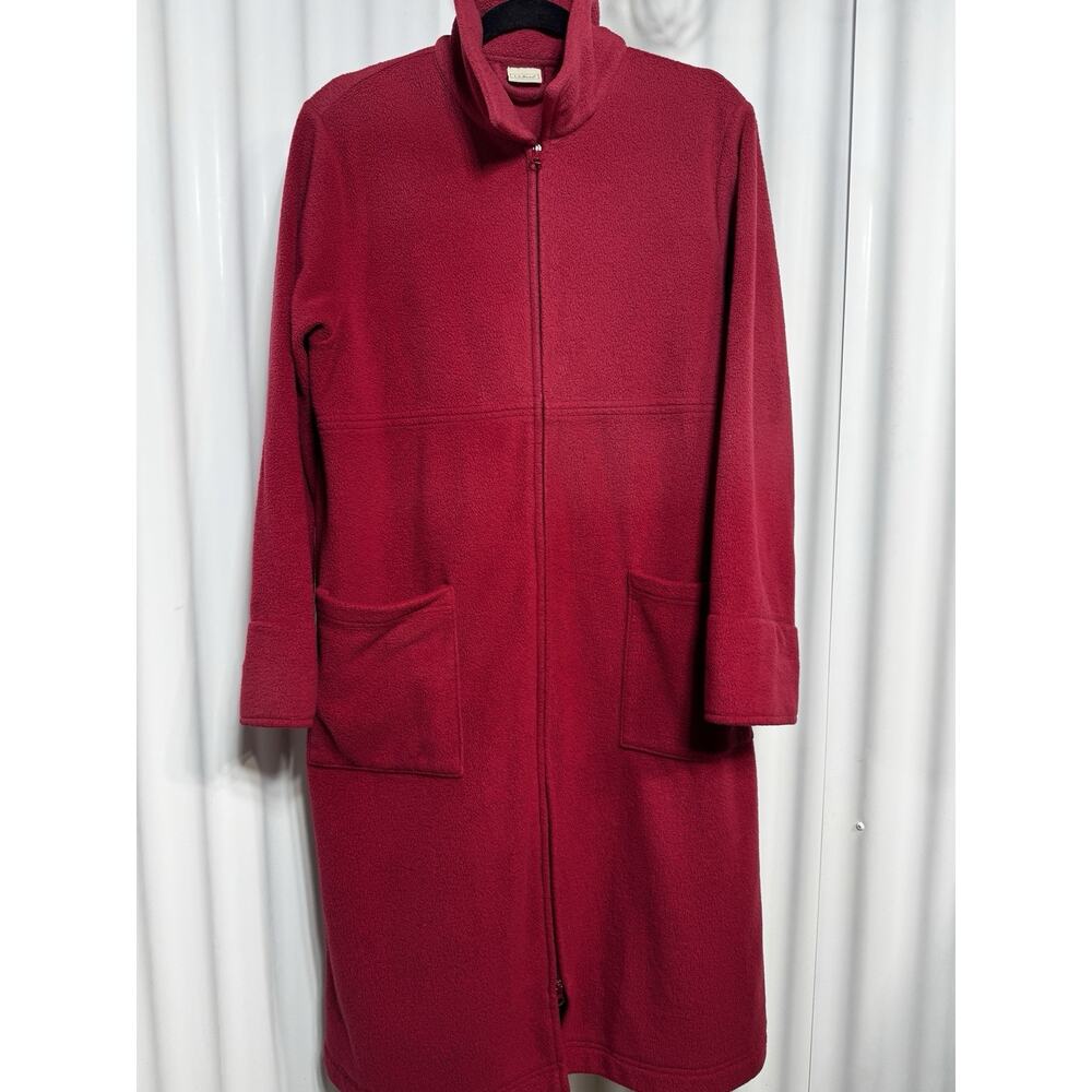 L.L. Bean Robe Pajamas Full Zip Red Womens Large Reg Pockets Fleece